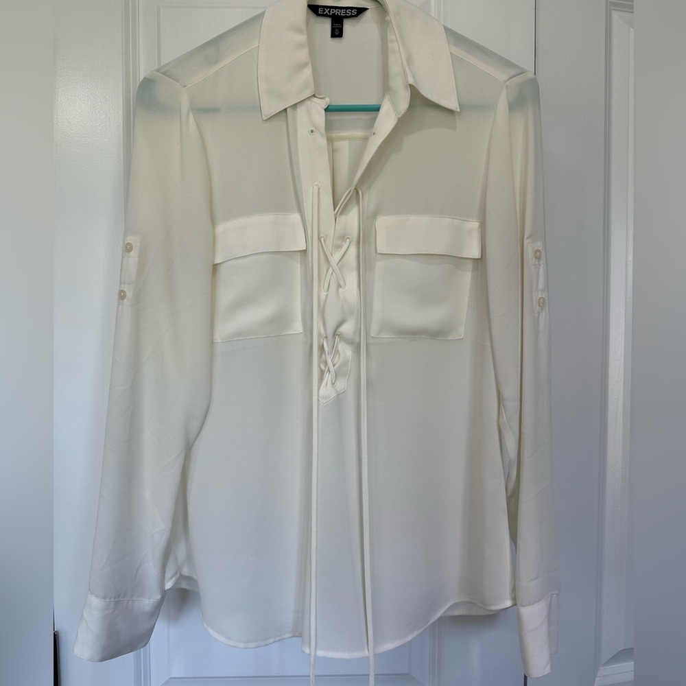Express cream lace up blouse